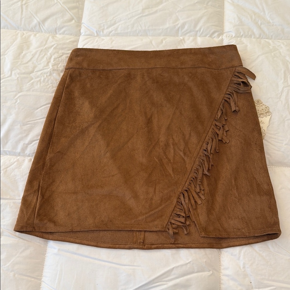 Altar’d State Brown Suede Fringe Skirt